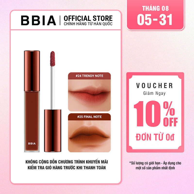 [Version 5] Son kem lì bền màu, mịn như nhung BBIA Last Velvet Lip Tint 5g