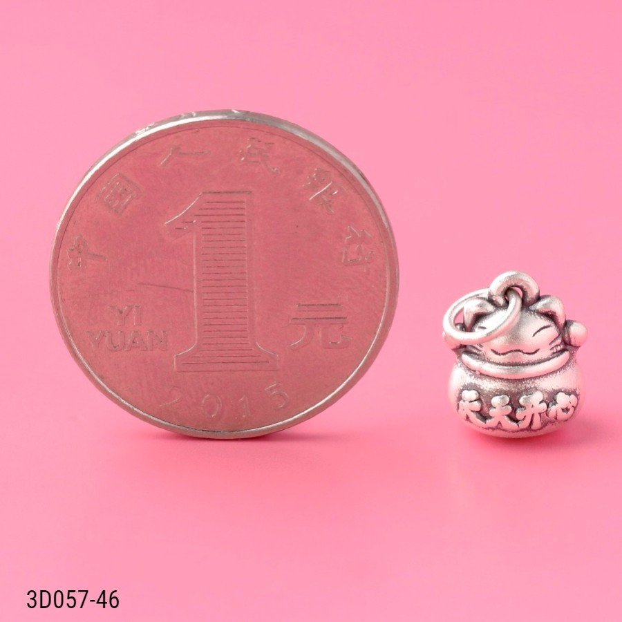 [Giá sỉ] Charm bạc mèo thần tài (3D0057)