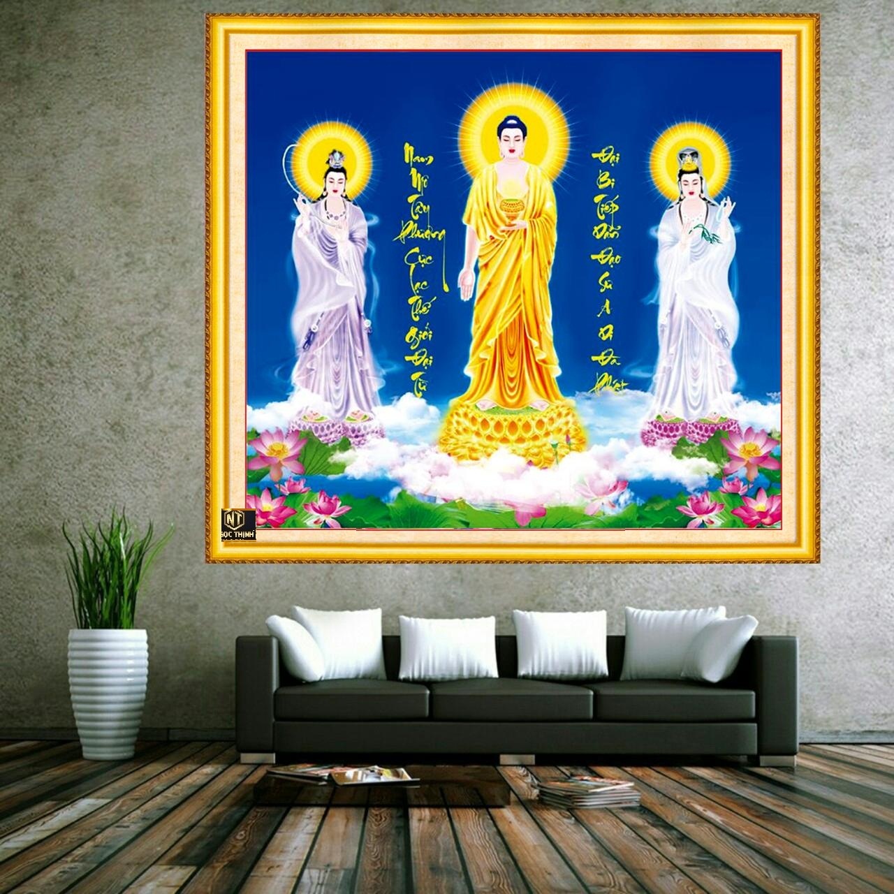 Tranh đính đá Tam Thế Phật VS469 kích thước 83cm x 75cm Siêu Thị Tranh Thêu