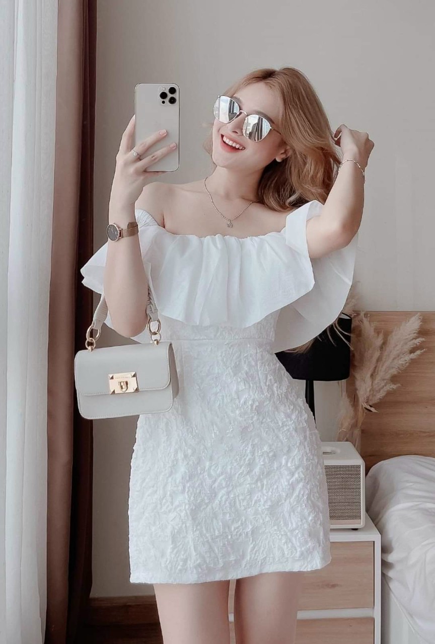 Đầm Trễ Vai Chỉ Xốp (Có Lót Ngực)