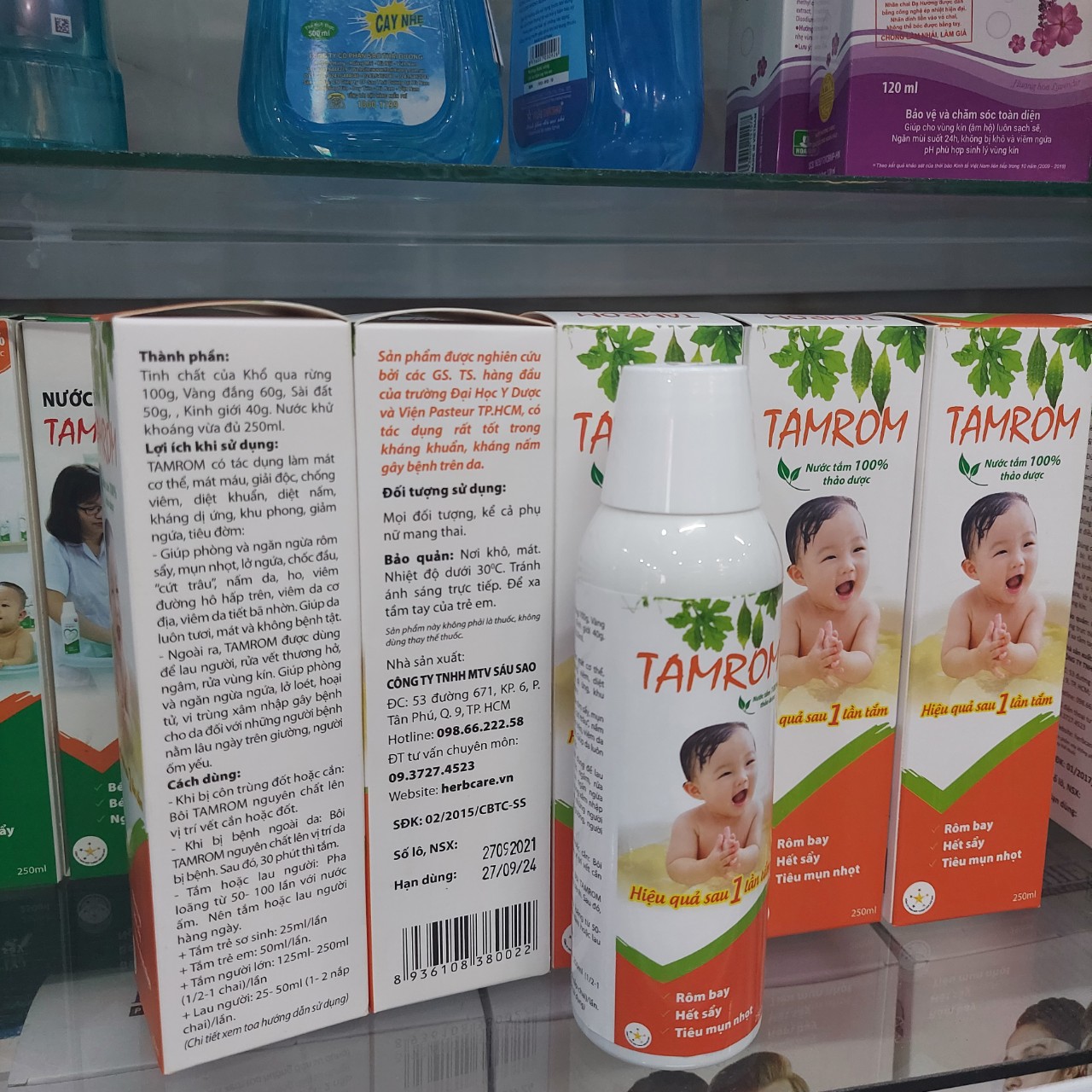 NƯỚC TẮM THẢO DƯỢC HẾT RÔM SẨY CHO BÉ TAMROM 250ML.