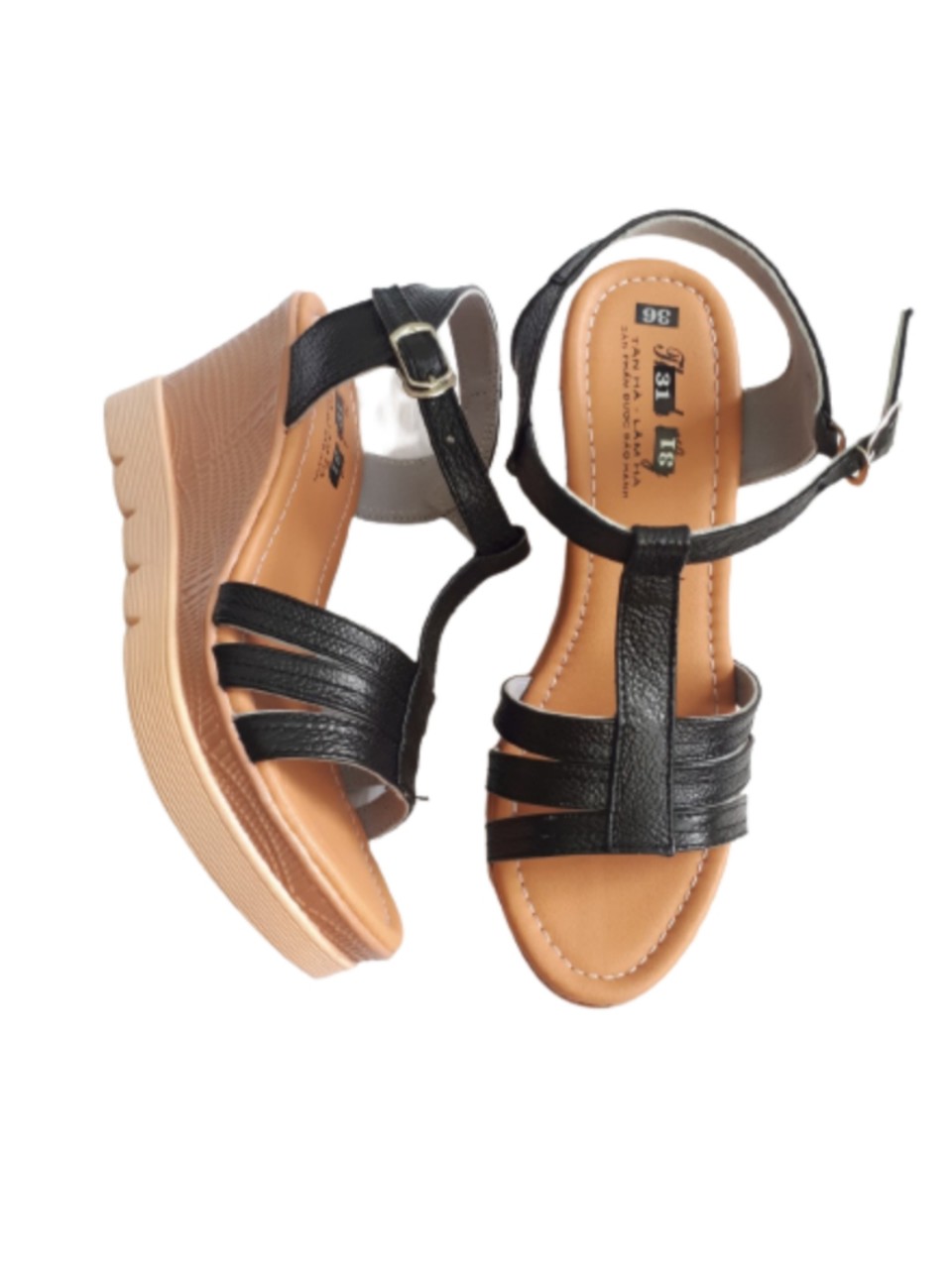 Sandal da bò thật cao cấp VI VI .Đế cao 7 cm