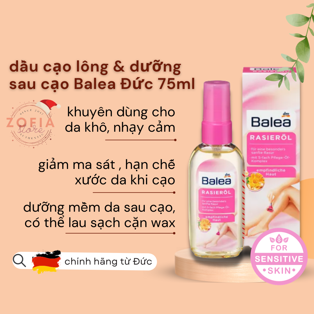 [Che tên] Dầu làm sạch và dưỡng da sau wax lông Balea