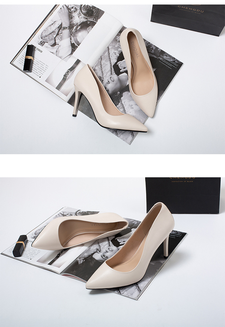 Giày cao gót DHC12 giày da trơn cao 7 cm