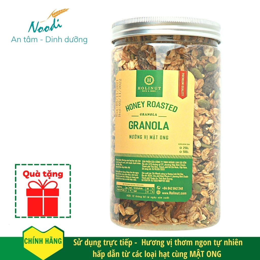 Granola ngũ cốc hoa quả sấy khô Holinut 500g - granola ngũ cốc dinh dưỡng giảm cân siêu hạt không đường phù hợp ăn kiêng, ăn sáng