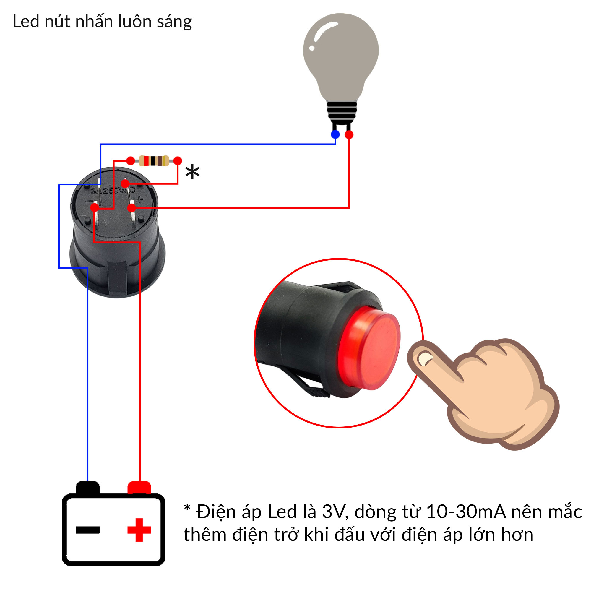 Nút nhấn giữ có đèn kiểu gài 16mm R16-503
