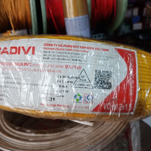 Dây điện đôi mềm Cadivi 2x1.5 (2x30)
