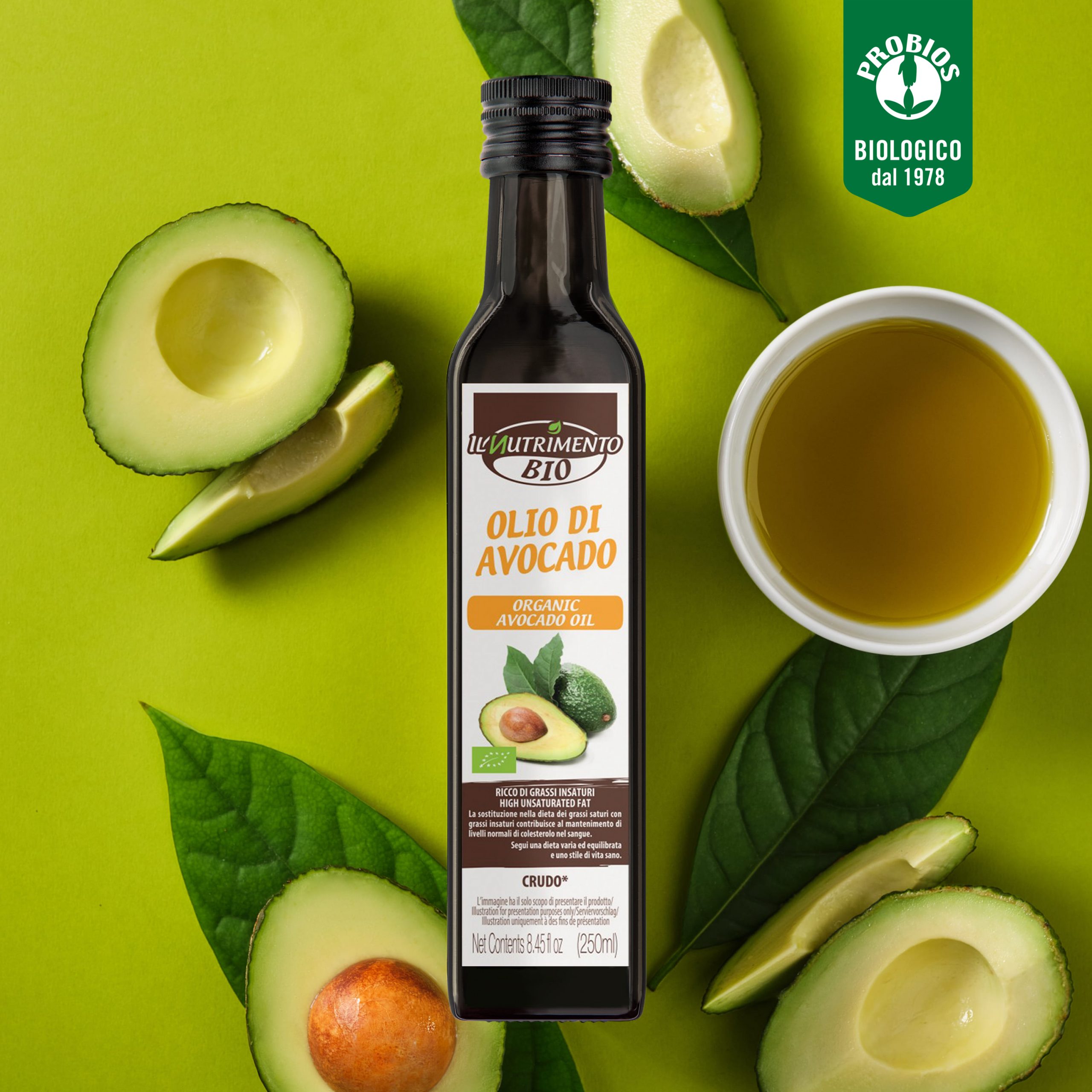 Dầu quả bơ hữu cơ ép thô(IL Nutrimento Organic Avocado Oil) - 250ml