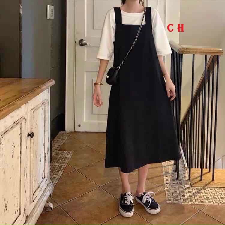 (ảnh thật) Sét váy yếm và áo phong cách hàn quốc trẻ đẹp năng động