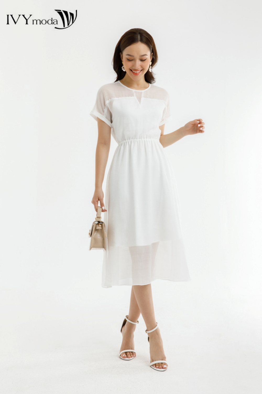 Đầm lụa 2 lớp đính hạt IVY moda MS 48M7558