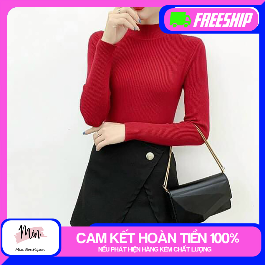 Áo cổ lọ 3 phân tay dài - thun len gân