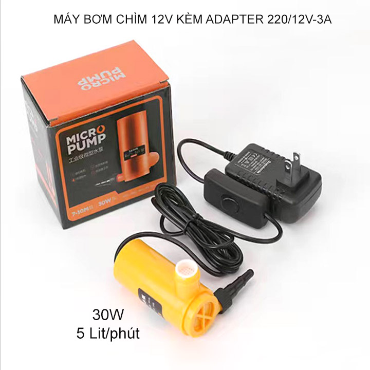 Máy bơm chìm mini 12V kèm adapter 220V/12V-3A