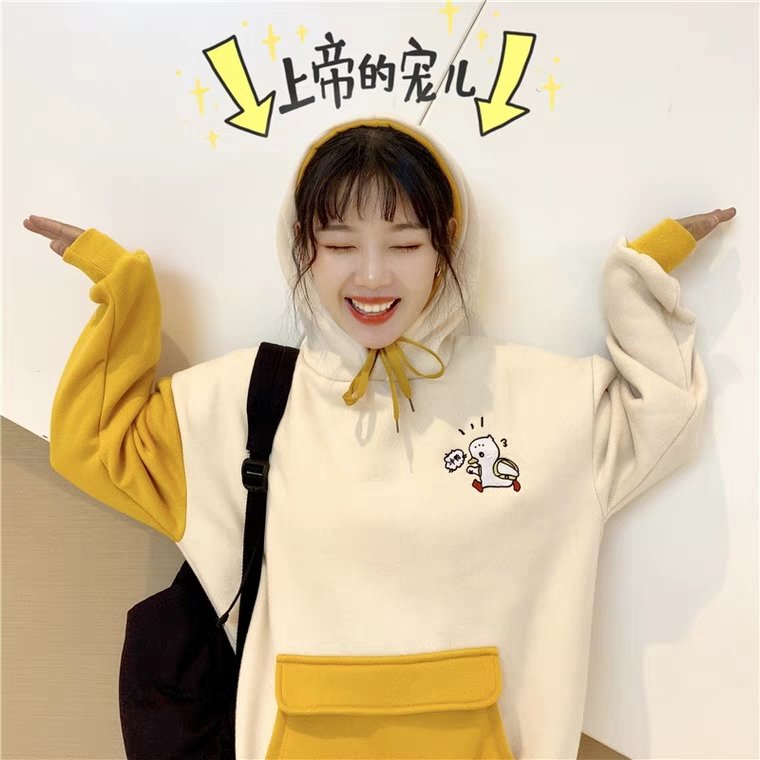 Áo Hoodie in Hình Con Vịt Nón Liền Có Dây Rút Thêm 2 Ống Tay Khác Màu Cực Kỳ Dễ Thương và Phong Cách TRANG NEMO TRANG NEMO TRANG NEMO TRANG NEMO TRANG NEMO