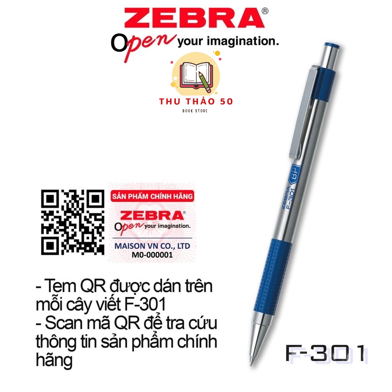 Bút bi Zebra F301 mực xanh ( chính hãng).