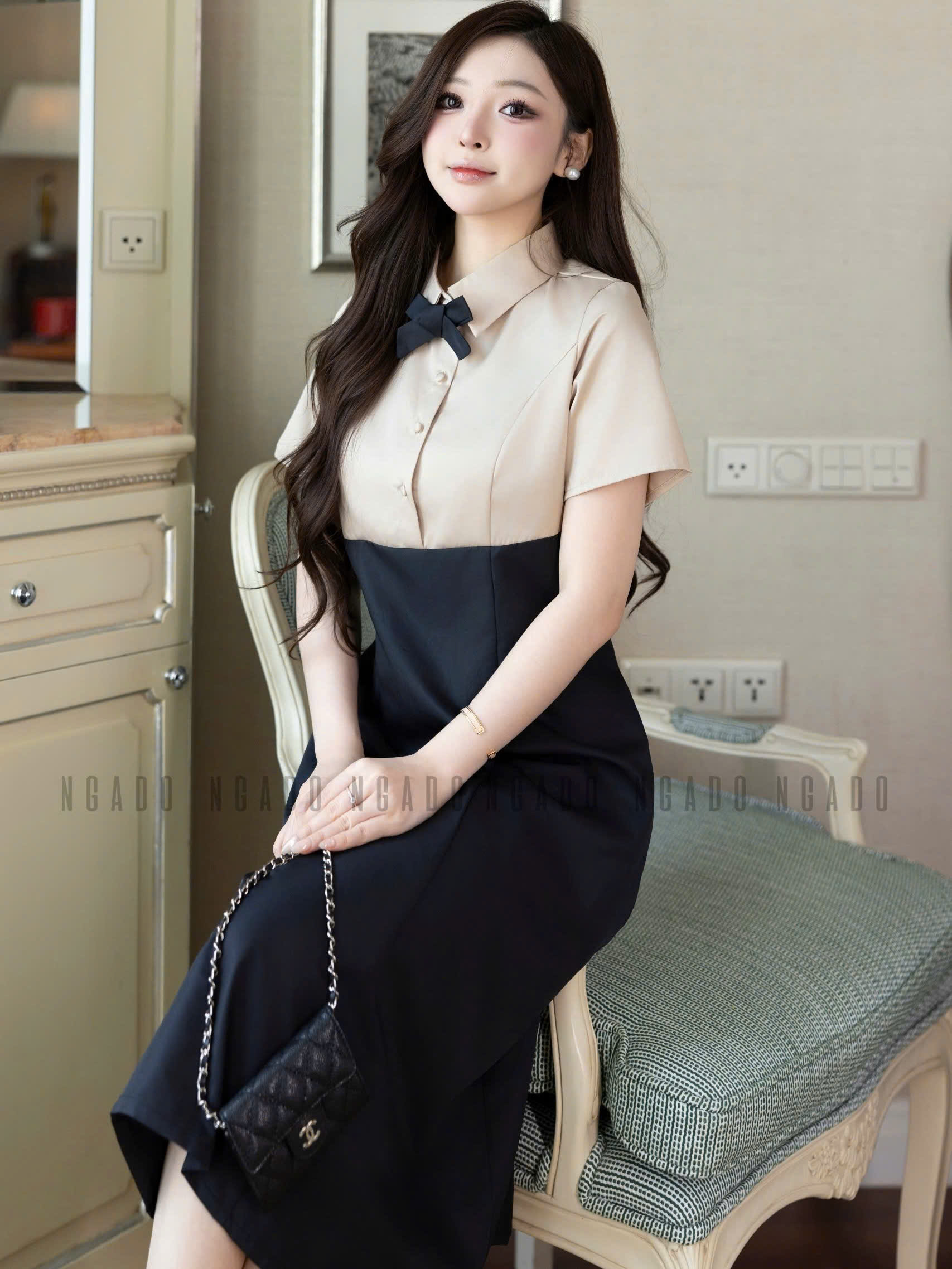 [30.10 - Nhập FALAZLIVE02 giảm 200K] Đầm nude phối đen NGADO