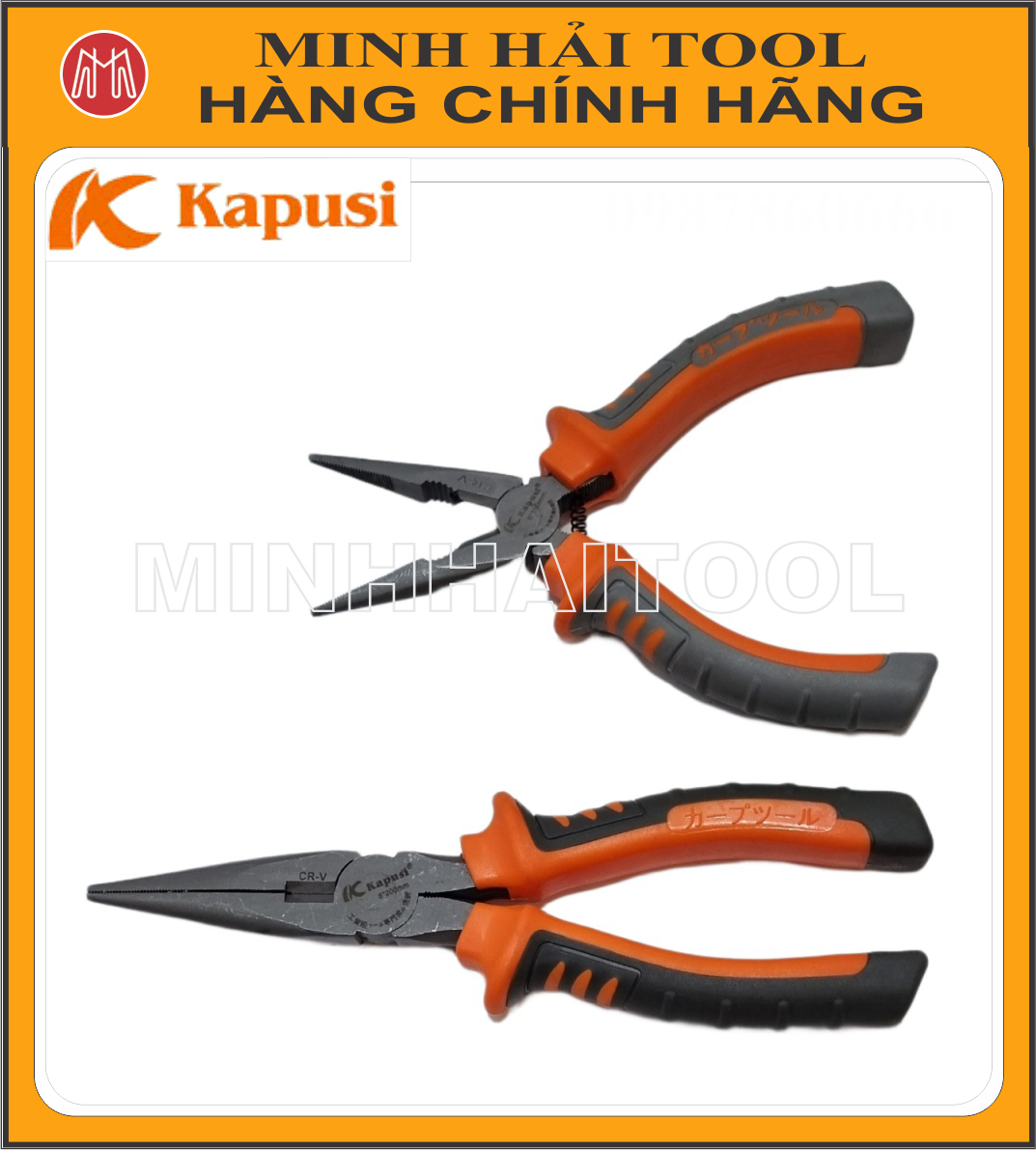Kapusi Japan – Kìm mỏ nhọn cỡ 200mm (K-8038). Chất liệu: Thép CR-V