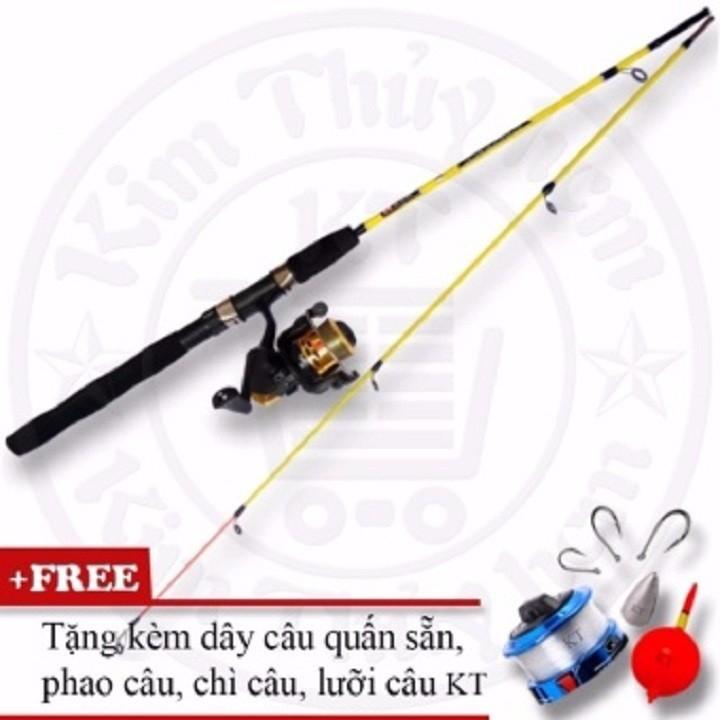 Bộ Cần câu máy 2 khúc Đặc ruột 2m1 KT A1 Yellow *Kim Thủy + Kèm Máy câu + Dây câu Phao câu Chì câu Lưỡi câu Đồ Câu Biển Xanh