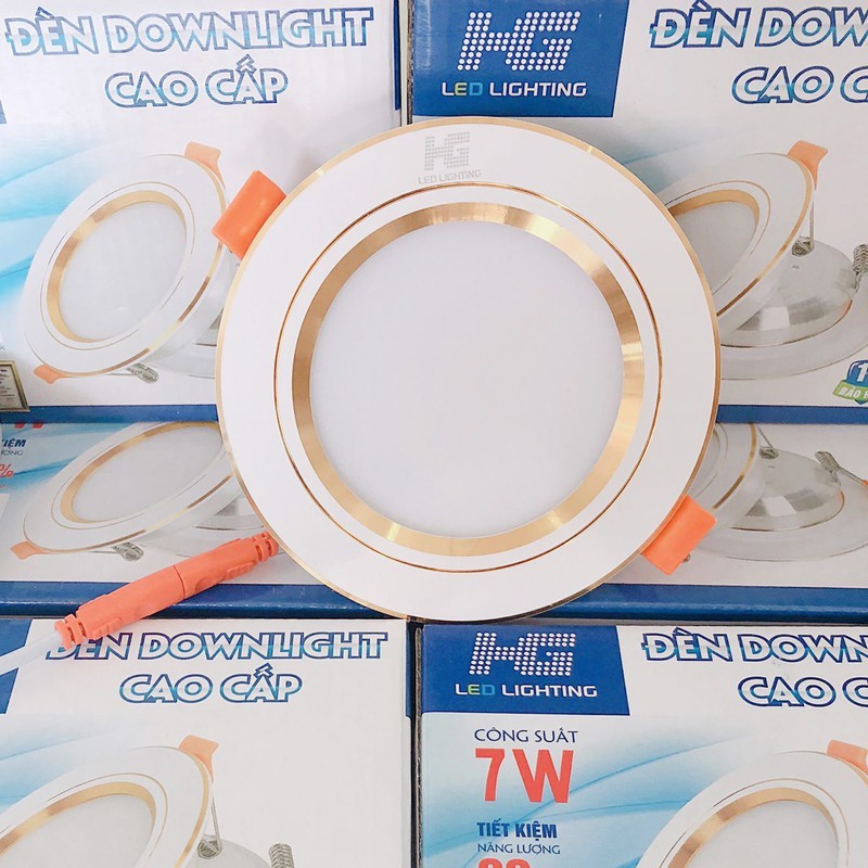 Bộ 14 đèn led âm trần viền vàng 7w 3 màu 3 chế độ