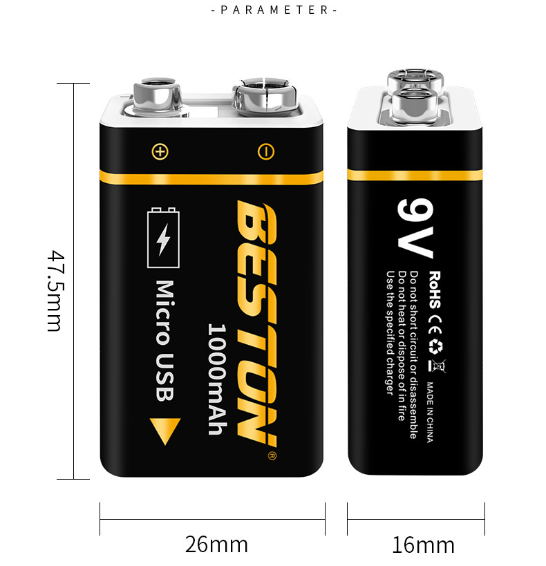 Pin sạc 9V Lithium Beston cổng sạc trực tiếp micro USB - Pin micro, đồng hồ đo điện, máy nghe nhạc, đèn pin,