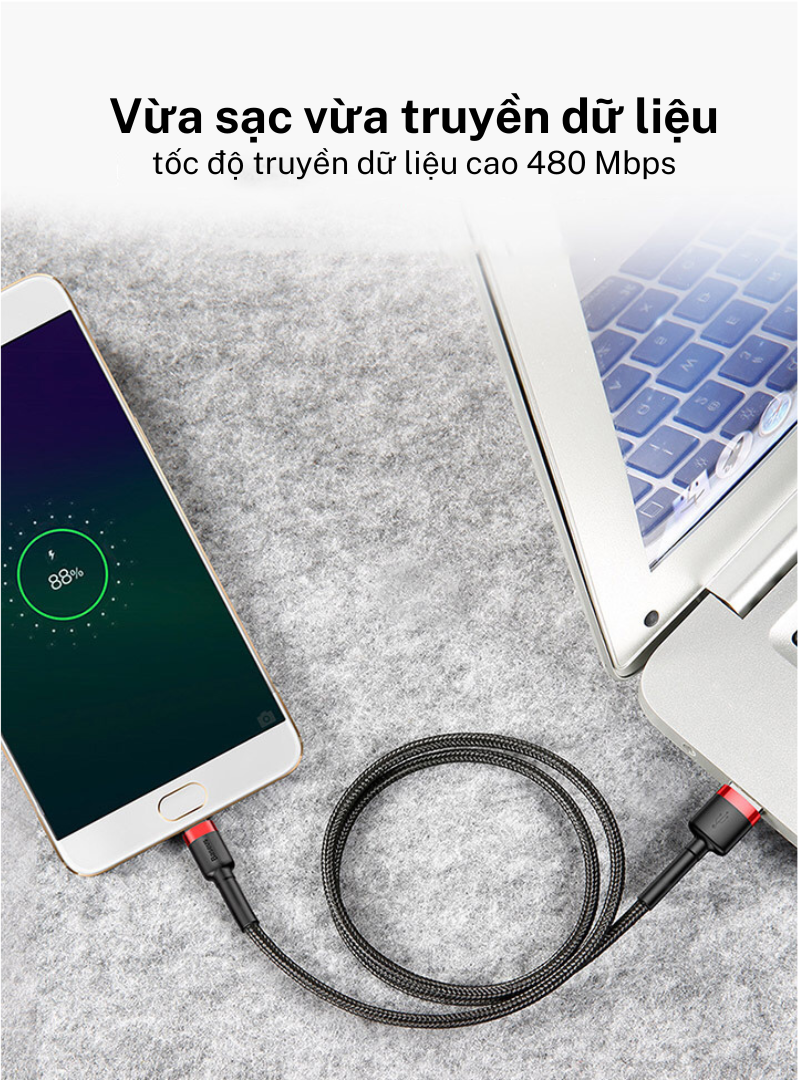 Cáp Sạc Nhanh Micro USB 2.4A Baseus Dây Sạc Nhanh Micro USB Bọc Dù Cáp Sạc Nhanh Micro USB Bọc Dù