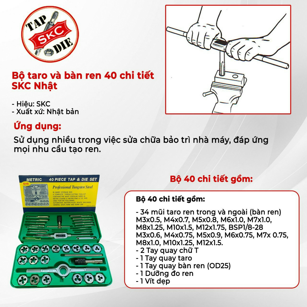 Bộ taro và bàn ren 40 chi tiết skc nhật bản