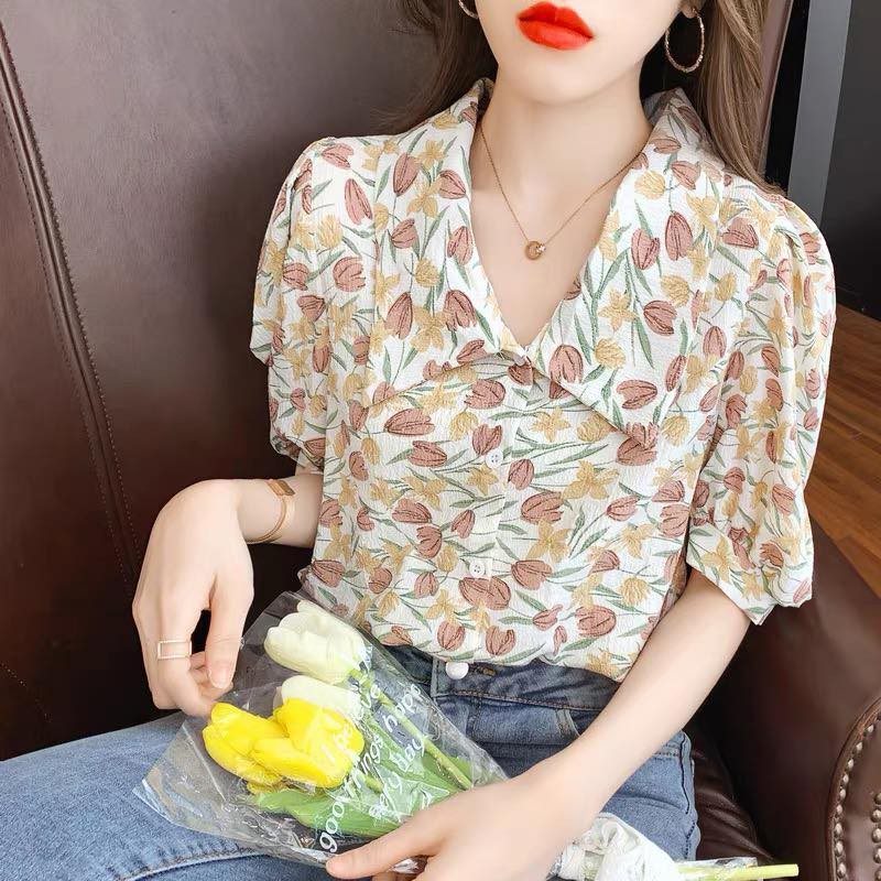 ❌FREESHIP - ÁO SƠ MI NỮ CÔNG SỞ HỌA TIẾT HOA CỔ BẺ (MS123)
