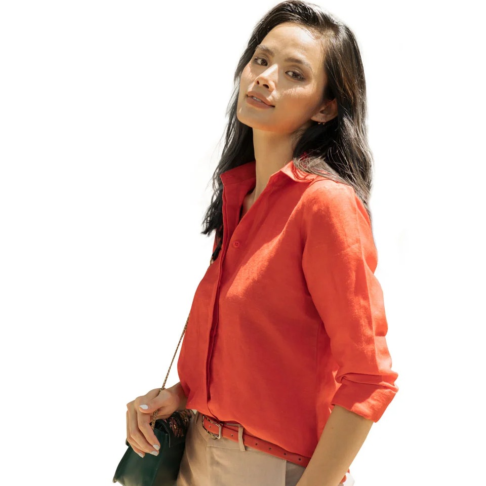 Áo sơ mi nữ linen đỏ chu du phố f2 smw360