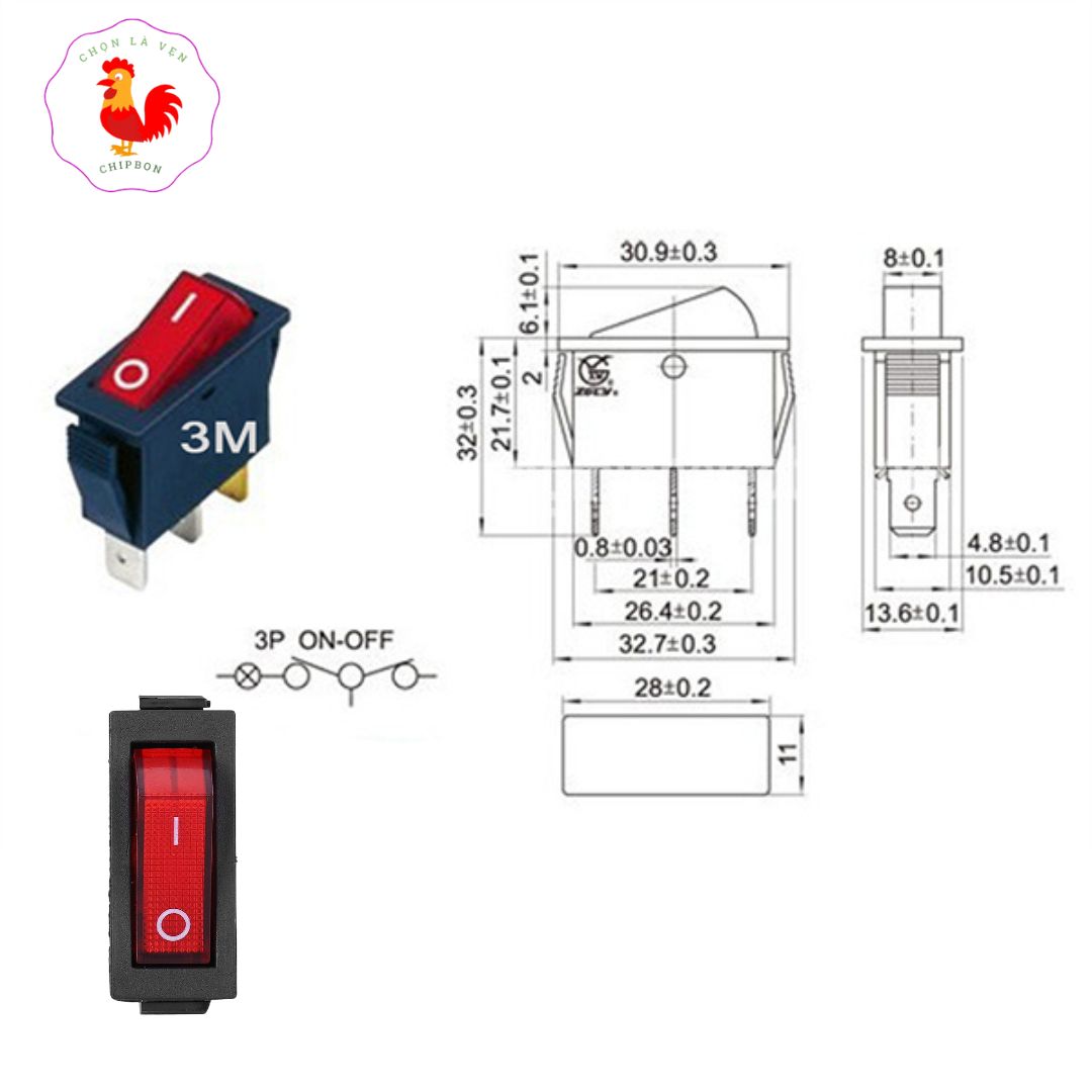 Công Tắc Bập Bênh Có Đèn 15A 3 Chân KCD3