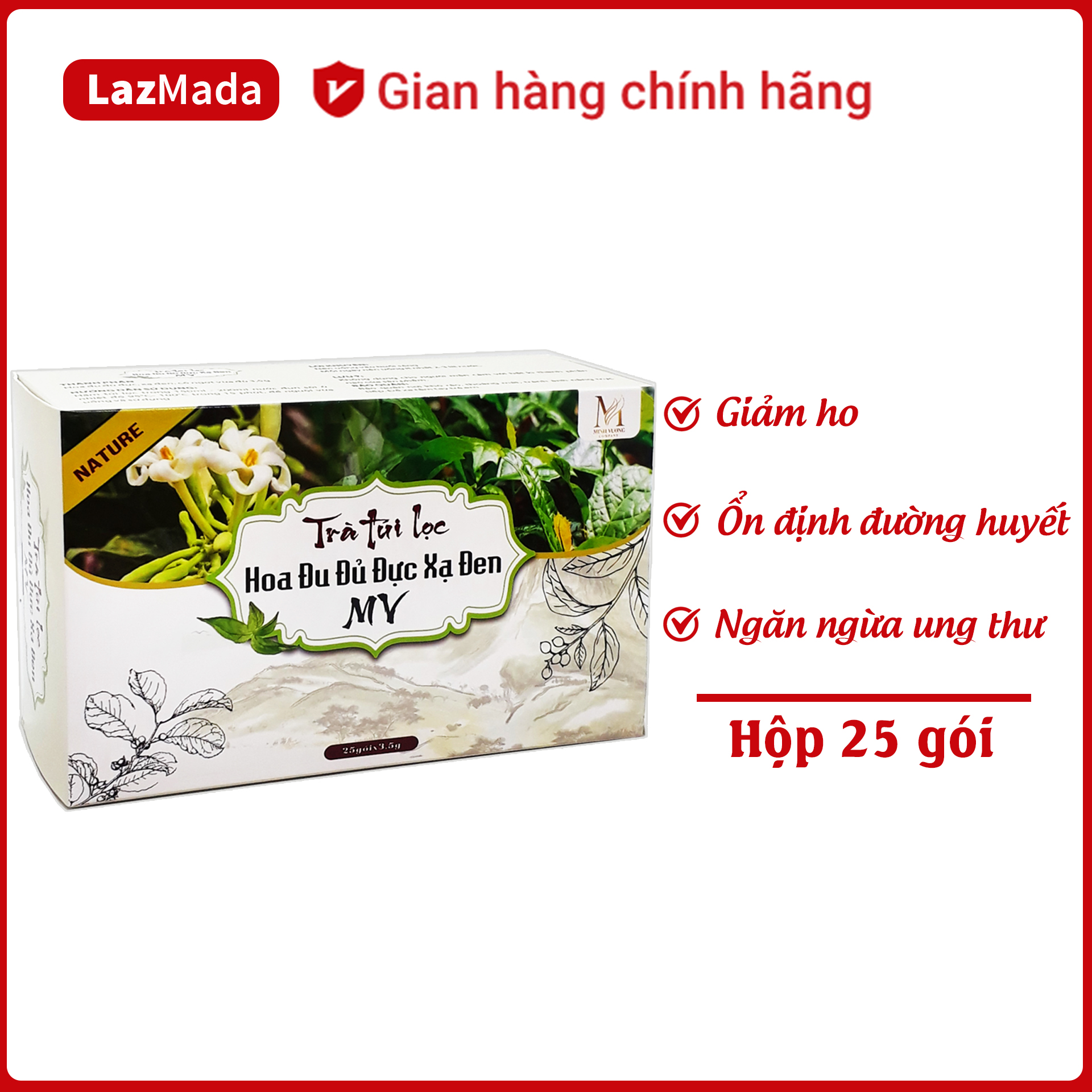 Trà túi lọc Hoa Đu Đủ Đực Xạ Đen MV - Thành phần tự nhiên - Giúp ngăn ngừa ung thư, ổn định đường huyết - Hộp 25 gói