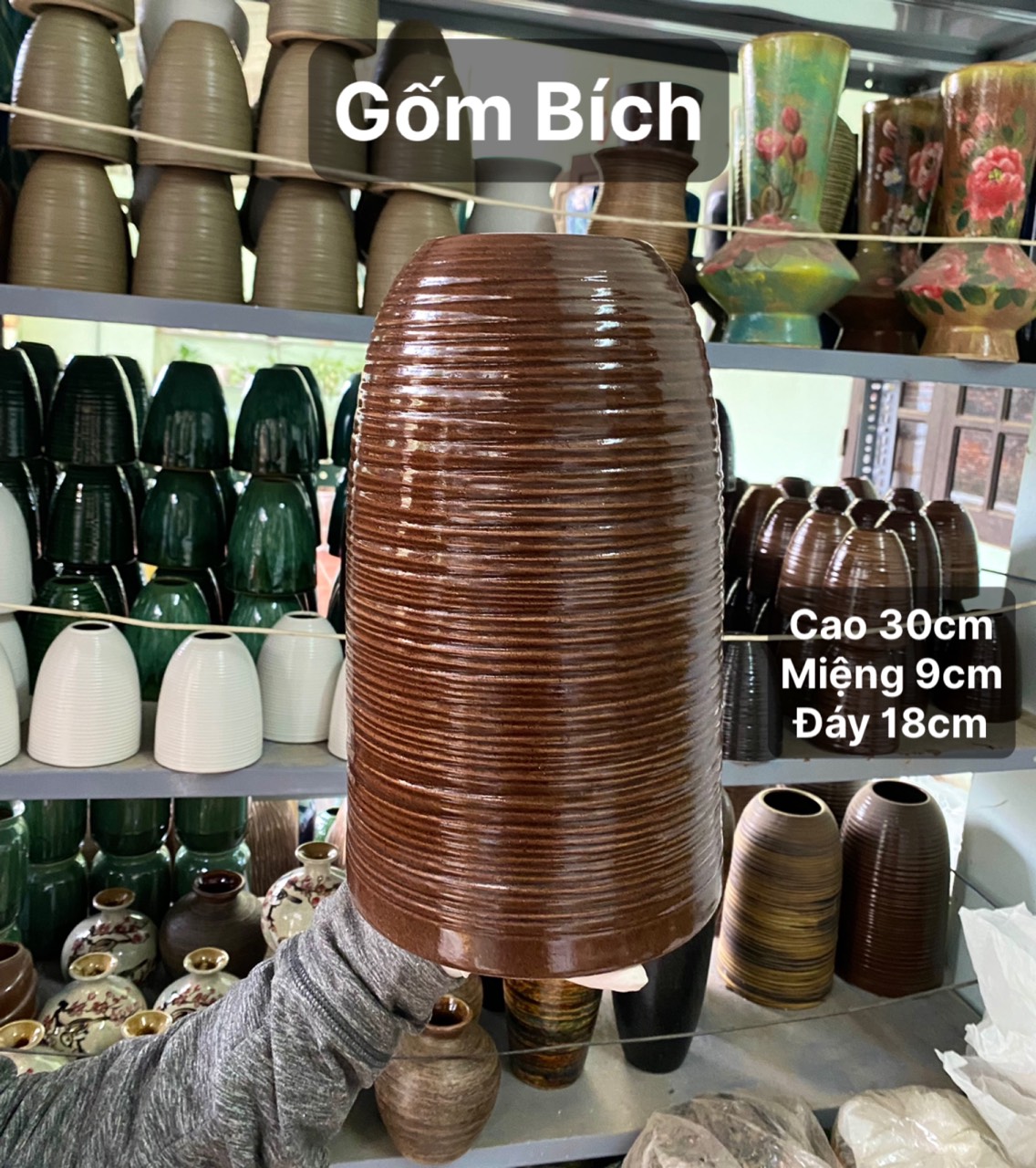 Bình hoa lọ hoa cao 30cm dáng chuông nhỡ men hỏa biến gốm sứ bát tràng
