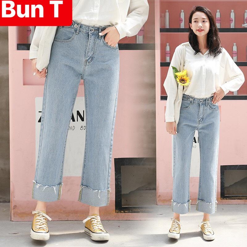 QUẦN BAGGY JEAN NỮ CHẤT BÒ XANH GẤP LAI BẢN TO LƯNG CAO NÂNG MÔNG NHẬT BẢN T&T-23 - TRANGBUN FASHION