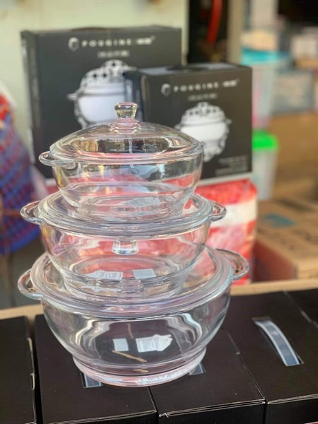 Âu thố thủy tinh có nắp màu trắng đủ size