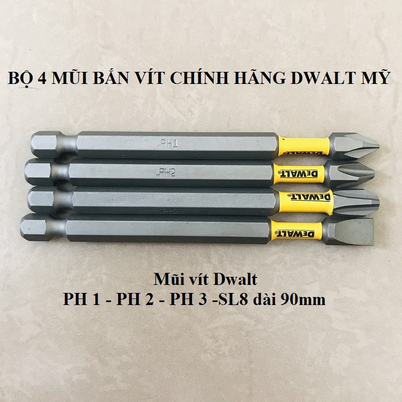 4 Mũi Vít DeWalt Chính Hãng 90mm Ph1,2,3,Sle8