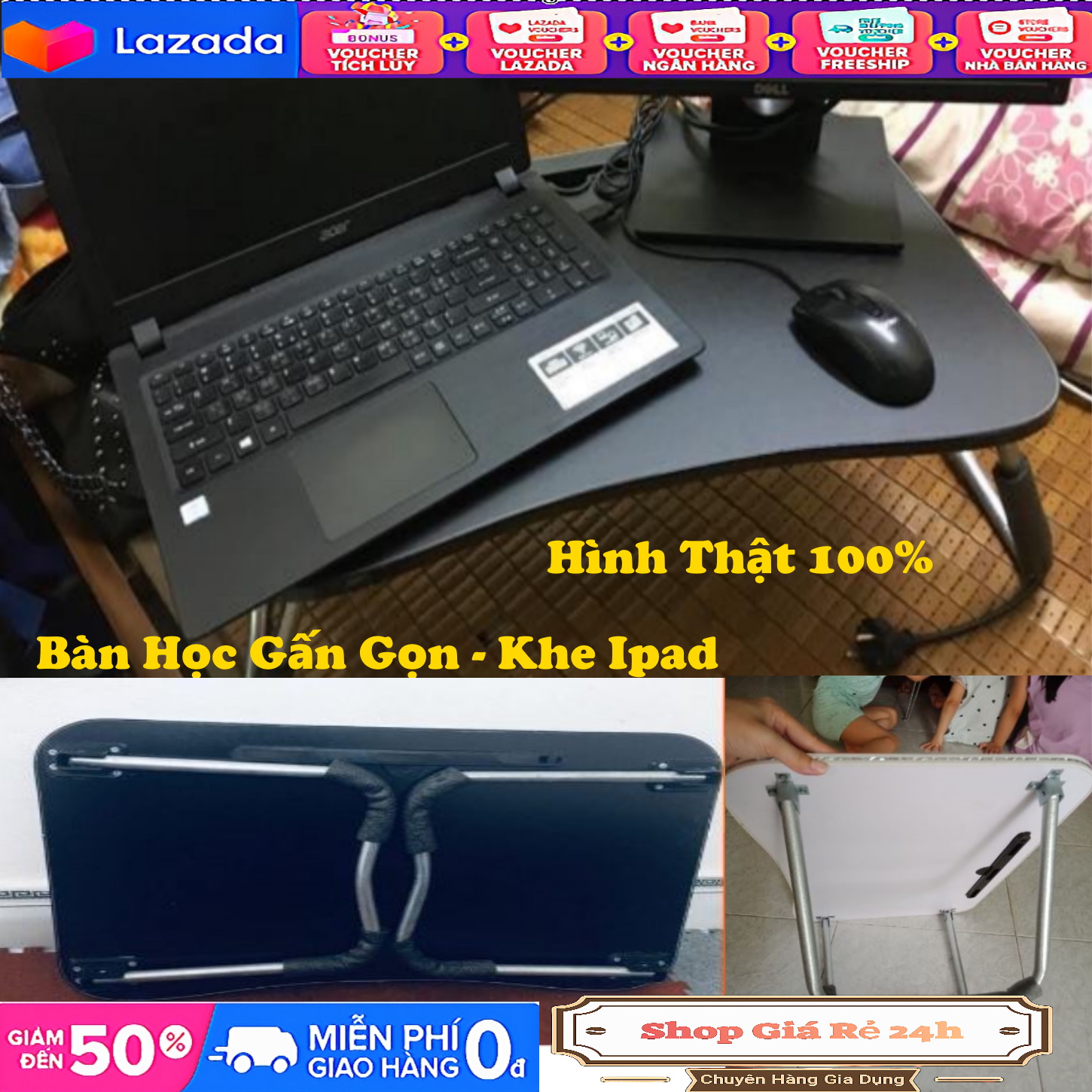 Bàn Học Gấp Gọn Có Khe Để IPAD điện thoại tiện dụng - 60 x40 x28 - Có Nhiều Màu Lựa Chọn