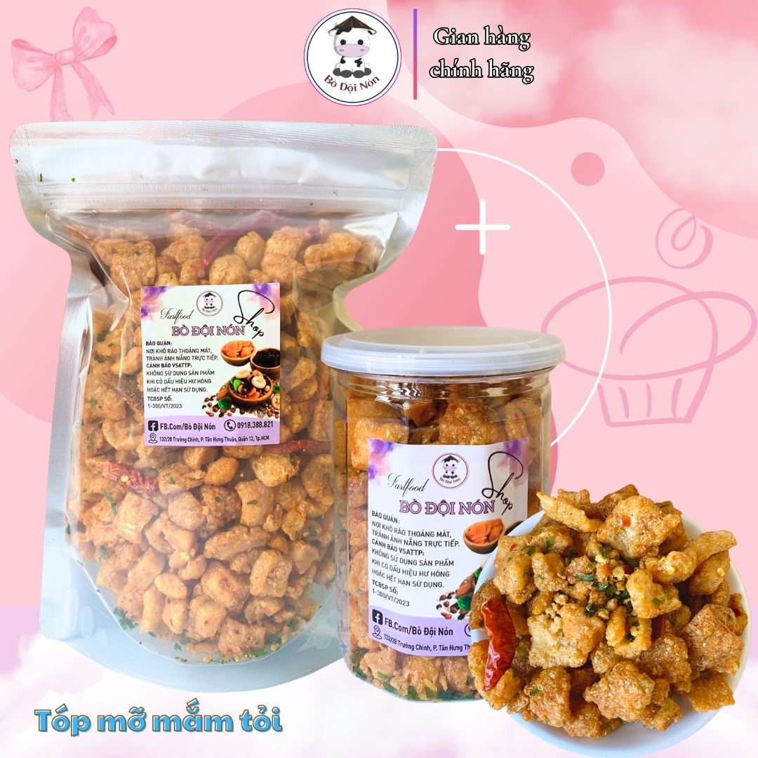 Tóp Mỡ Thịt Liền Da Sốt Mắm Tỏi Bò Đội Nón