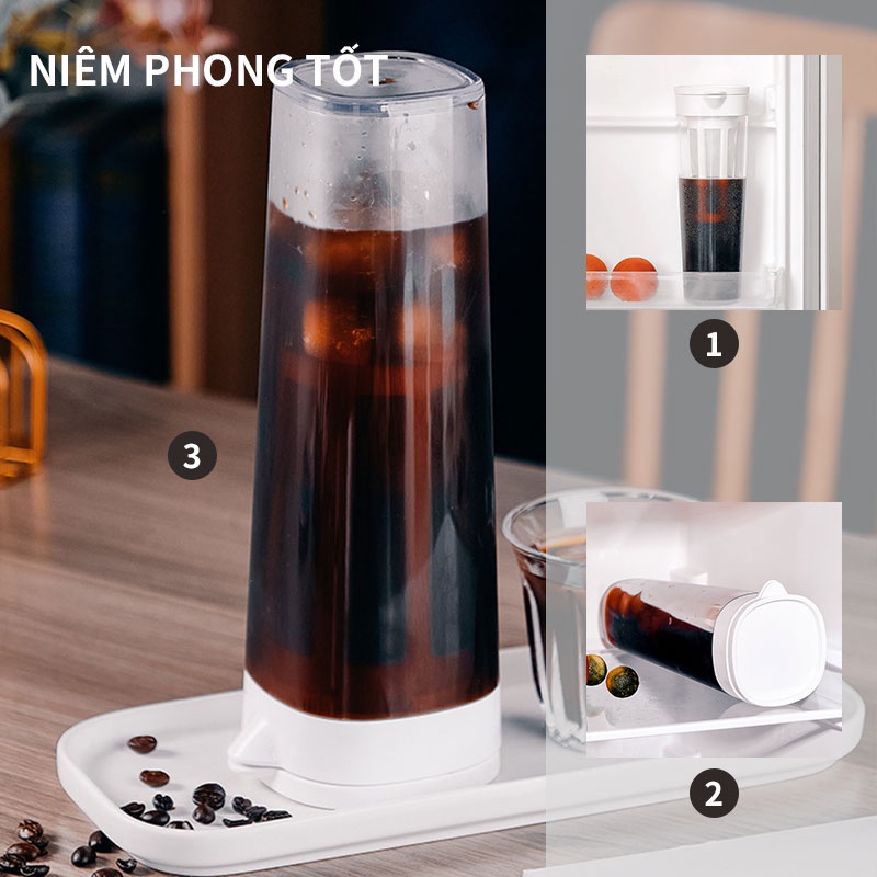 Bình pha cà phê Cold Brew Bình pha cafe cà phê ủ lạnh 1100ml Bình pha trà ABS Vòng đệm silicon dày dặn Phin pha cafe ​Coffee maker DODO
