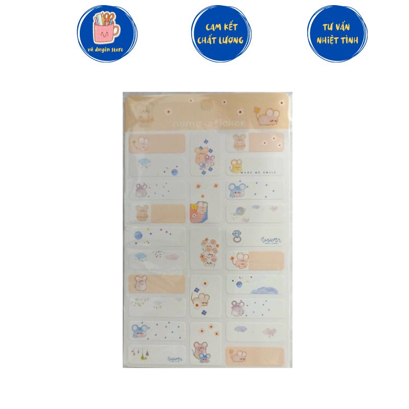 Set 3 Tờ Nhãn dán tên, name sticker mẫu dễ thương