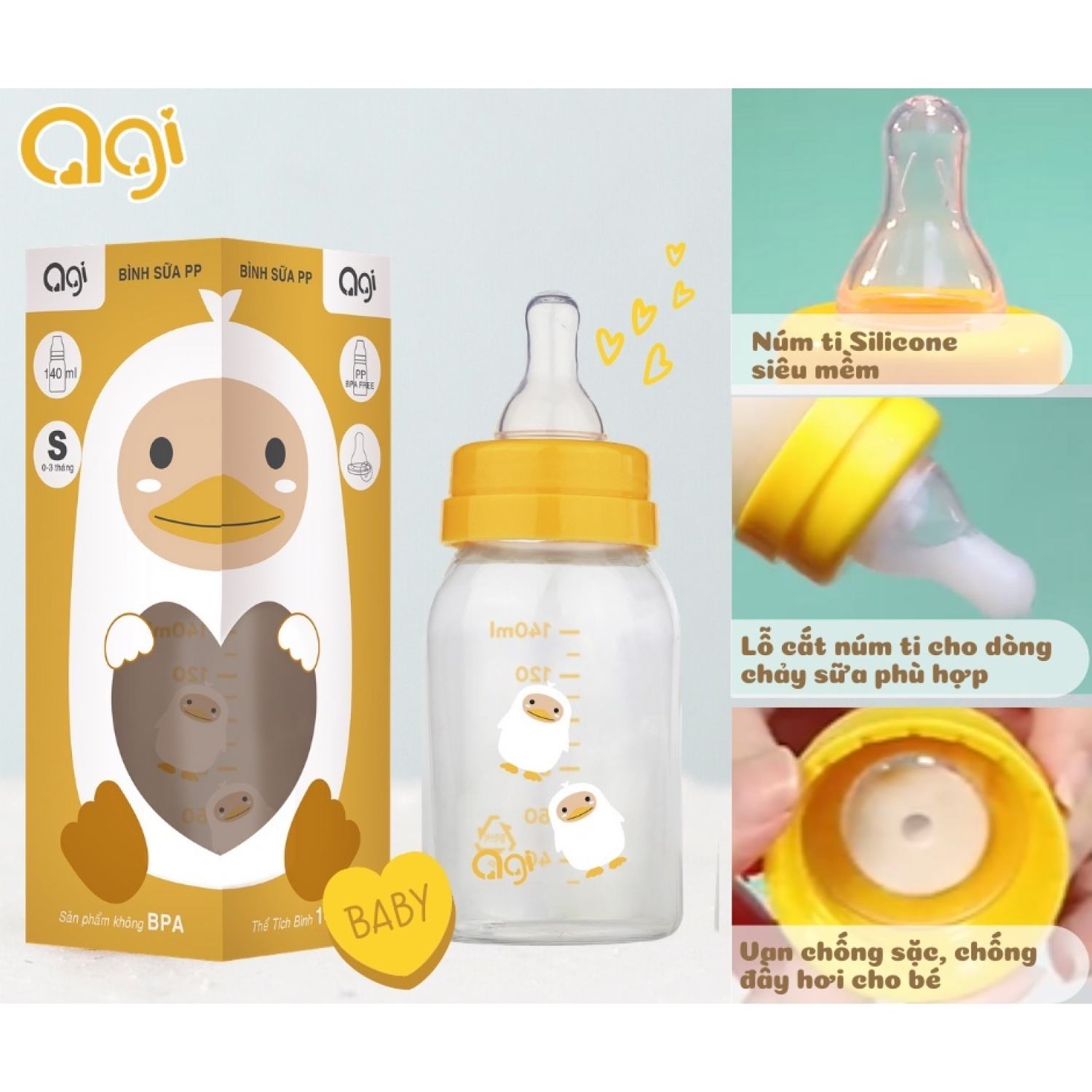 Bình sữa Agi cổ hẹp 60ml/ 140ml/ 250ml