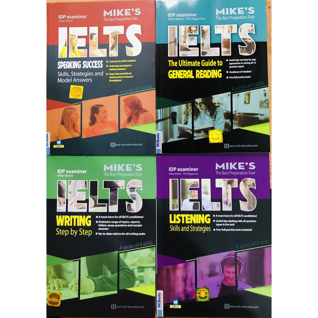 Sách - Combo Trọn Bộ 4 cuốn General Ielts Mike + tặng kèm giấy nhớ MT
