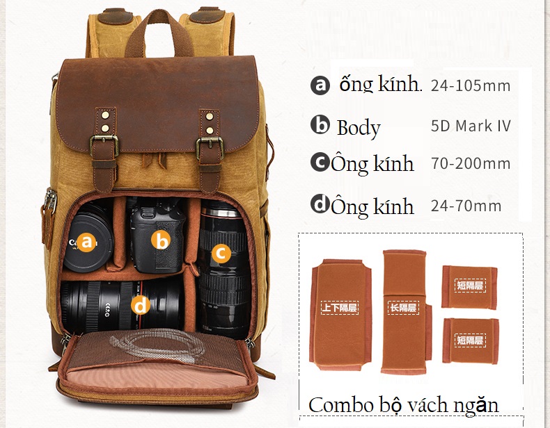 [HCM]Balo túi máy ảnh canvas Vintage.