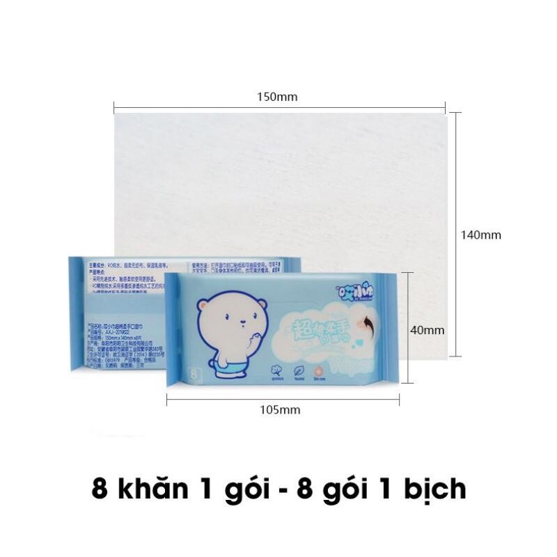 Khăn Giấy Ướt Mini Bỏ Túi Tiện Lợi (Set 8 Gói 64 tờ)