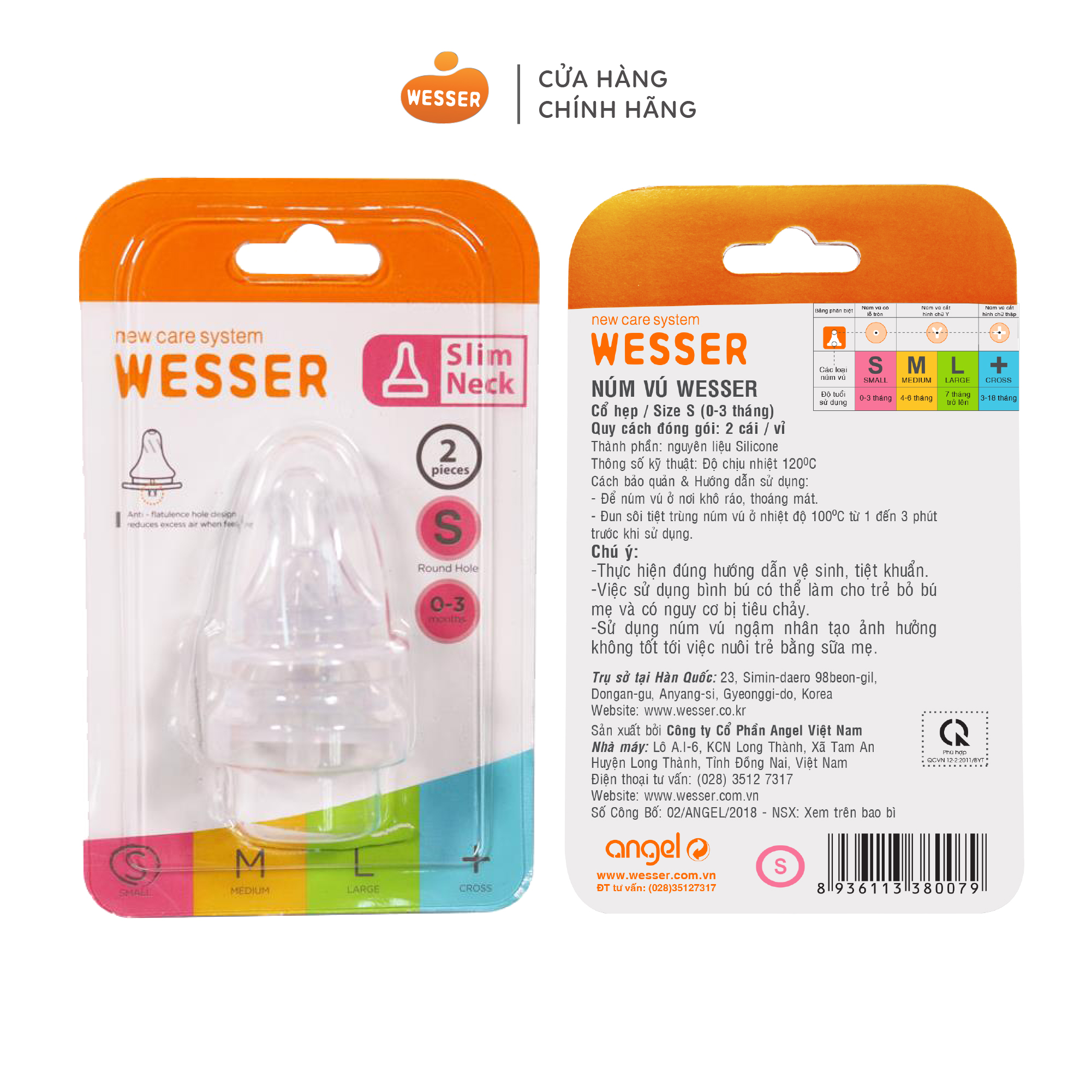 Núm ty CỔ HẸP Wesser S/M/L/+ (2 cái/hộp)