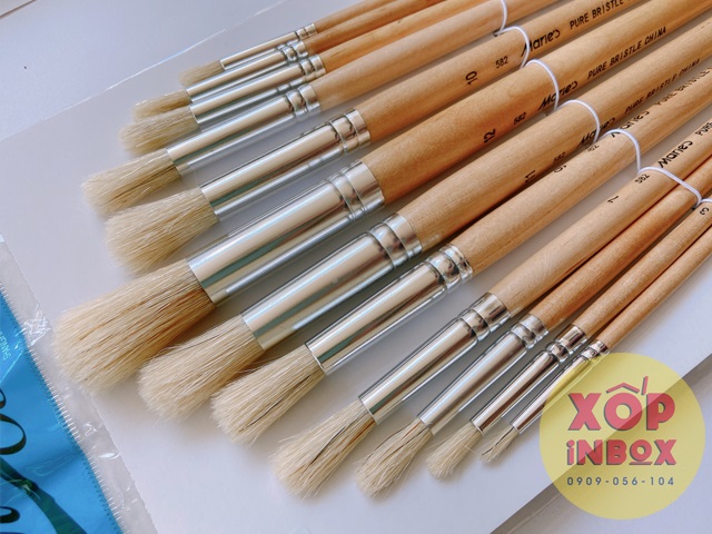 Bộ cọ vẽ tranh đầu tròn lông heo maries 12pc