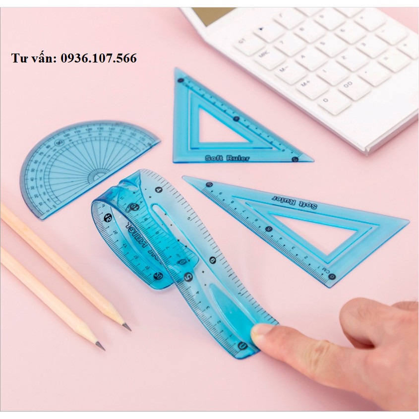 Bộ thước kẻ DẺO 20cm, Bộ eke DẺO 1520, đo độ (thước bộ DẺO học sinh)
