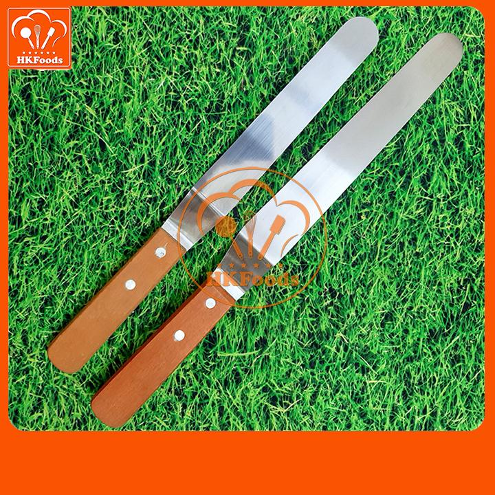 Dao chà láng cong gấp khúc inox trét kem bánh gato cán gỗ