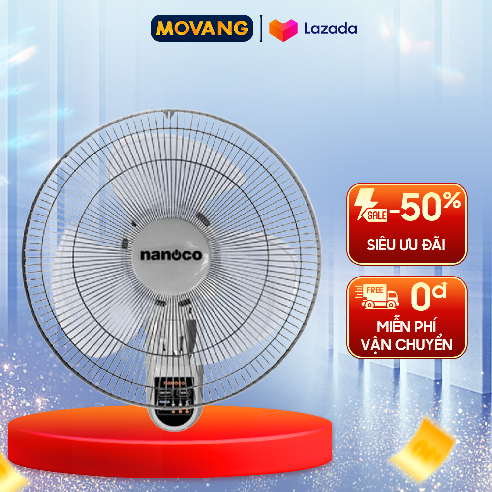 - quạt treo tường nanoco nwf1612rc-g xám - công suất 47w - điểu khiển remote - motor dây đồng, bạc thau.