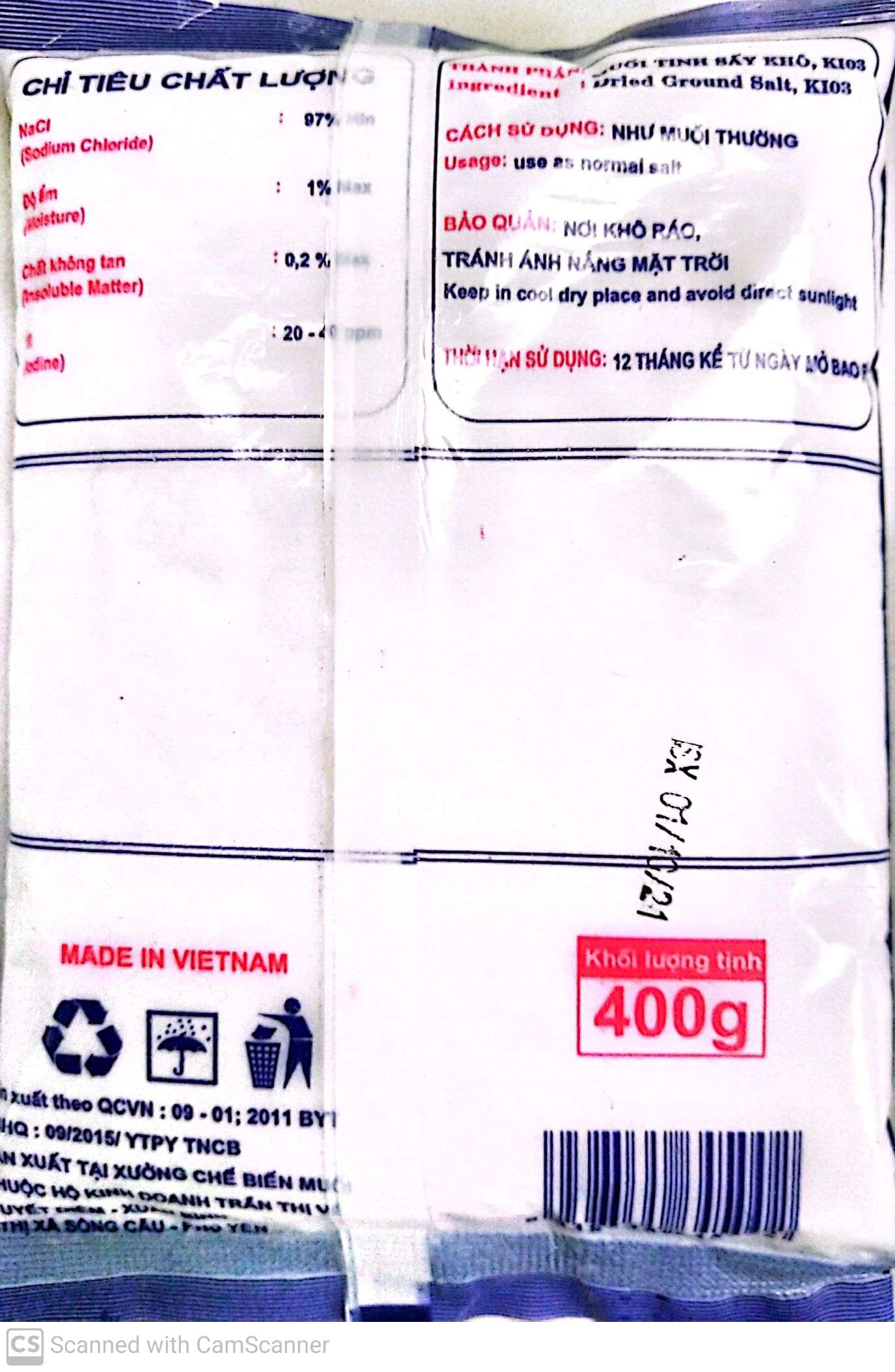 Muối Tinh Iốt Phú Về [400g] [Muối tinh sạch Phú Yên] GHPY H019