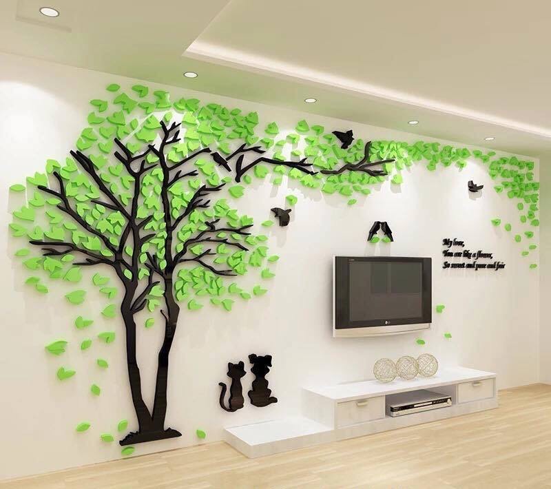 Tranh dán tường phòng khách, tranh mica 3D - Cây tình nhân xanh, tranh trang trí phòng khách, phòng ngủ