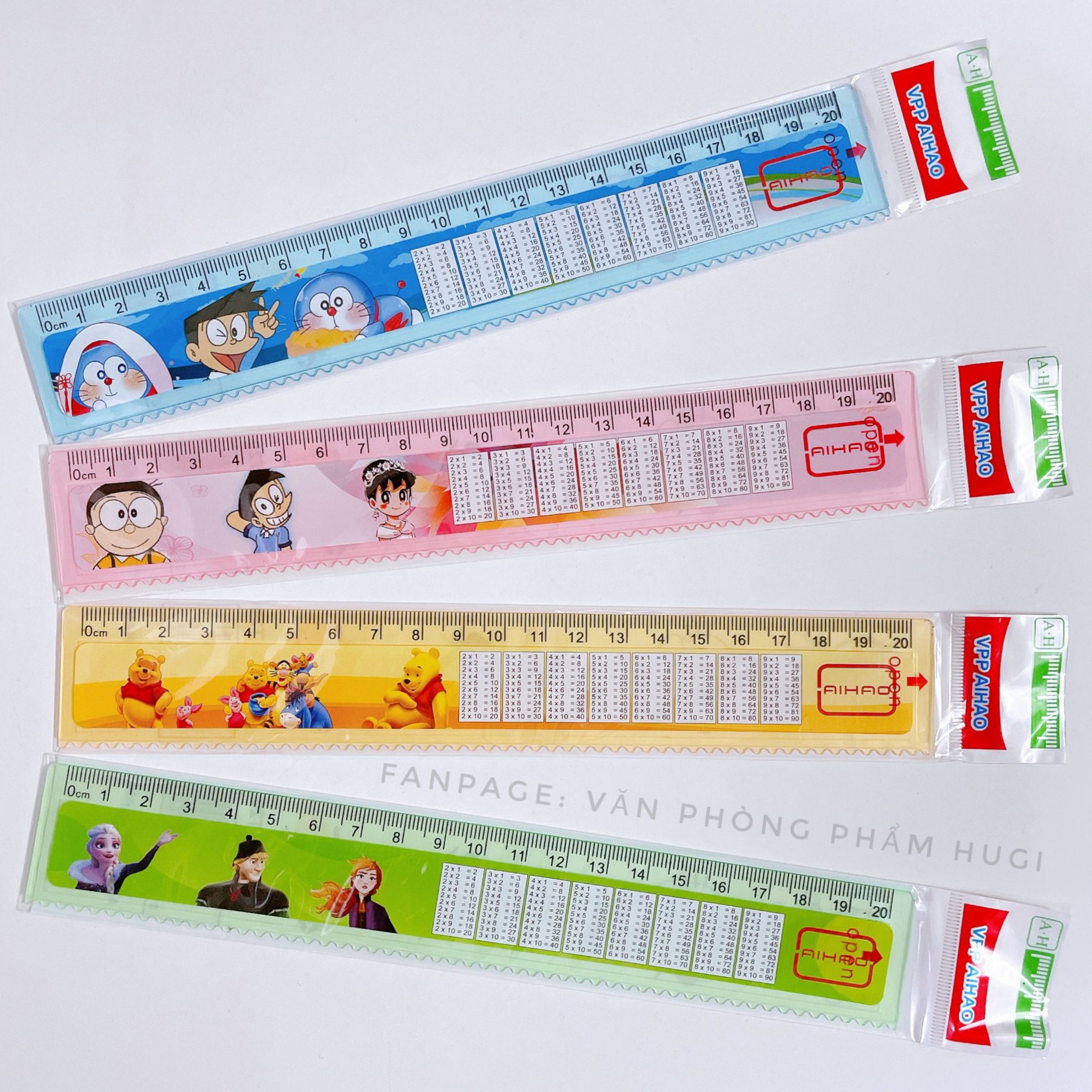 Thước cửu chương 20cm, Set gồm 2 cây thước (nhiều mẫu dễ thương)