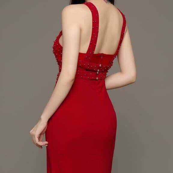 đầm maxi xẻ tà kết chuỗi